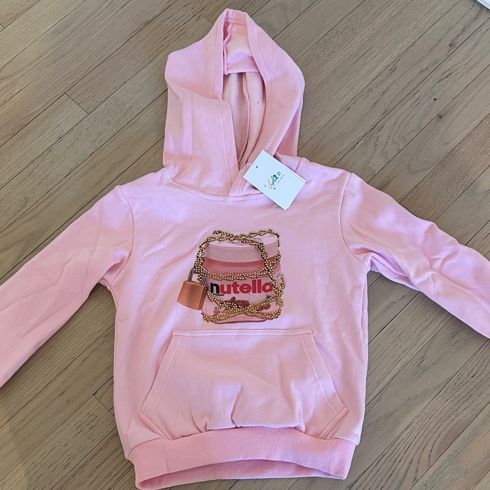 Lola + The Boys Pink Nutella Hoodie with gold beaded embellishment